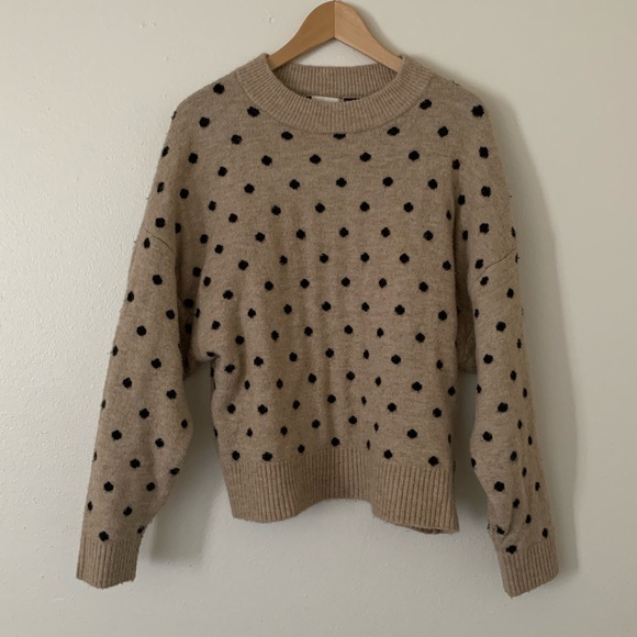 H&M | Tan & Black Polka Dot Mock Neck Slouchy Lounge Sweater - Picture 3 of 12